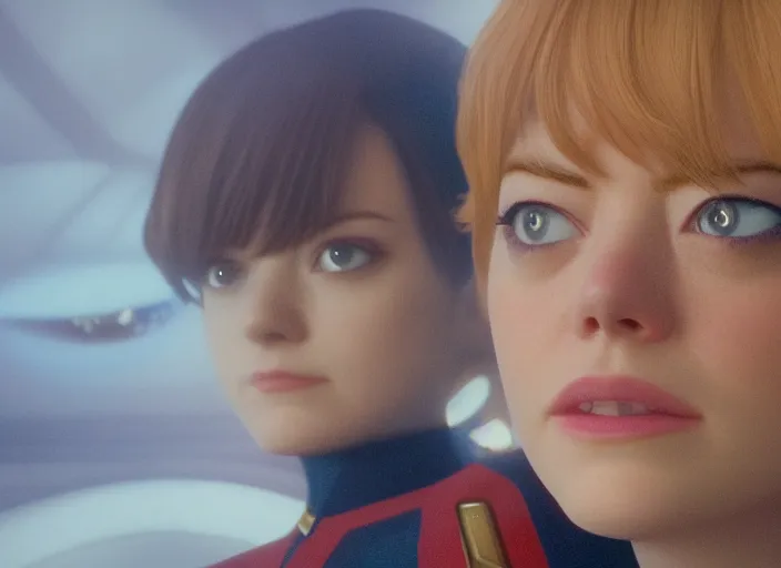 Image similar to a disney film still of emma stone as a star trek officer, finely detailed features, closeup of the face, perfect art, dusk, blue hour, gapmoe yandere grimdark, trending on pixiv fanbox, painted by greg rutkowski, makoto shinkai, takashi takeuchi, alphonse mucha, akihiko yoshida