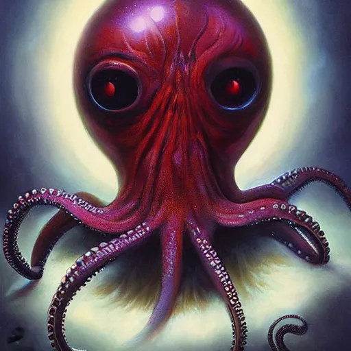 Image similar to queen octopus with a giant eyeball pearl head by Anato Finnstark, Tom Bagshaw, Brom