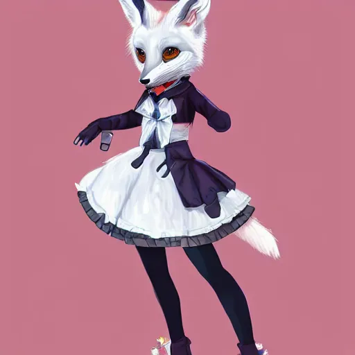 Image similar to a fox fursona wearing a maid outfit, highly detailed, digital art, trending on artstation, furry art