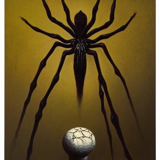 Image similar to spider by Zdzisław Beksiński, oil on canvas