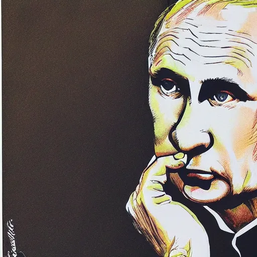 Image similar to a portrait of putin by ralph steadman,