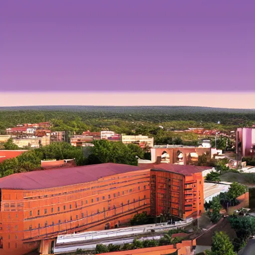 Prompt: The view from the hotel, the purple sky, and the red earth, realistic