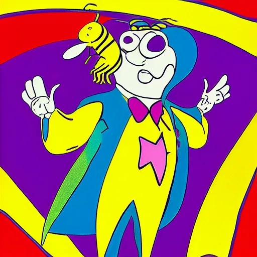 Image similar to Cartoon bee in the style of Yellow Submarine by peter max