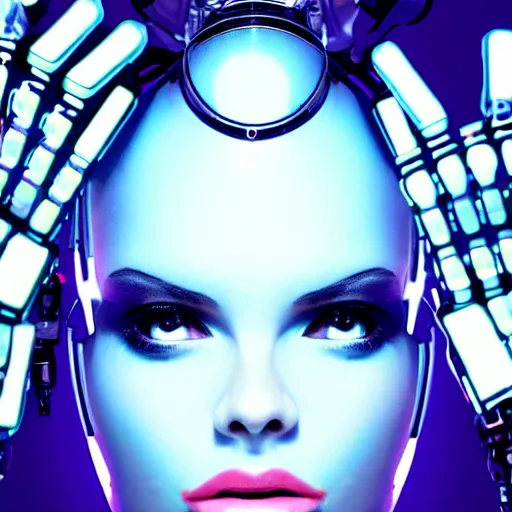 Prompt: A beautiful cybernetic woman, selfie