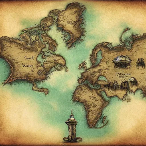 Image similar to a fantasy world map, digital art