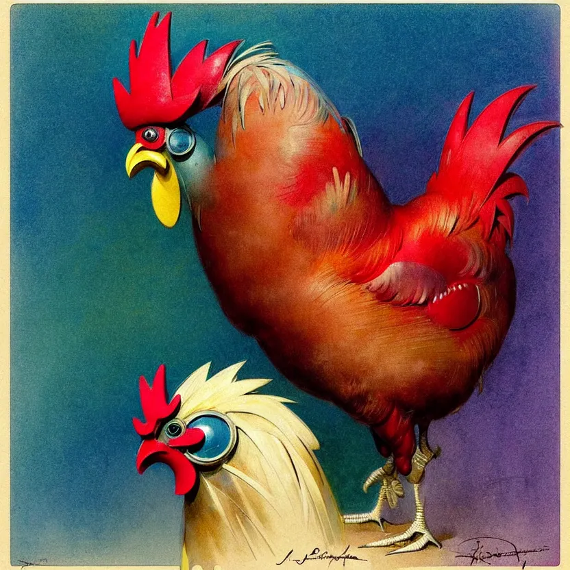 Image similar to ( ( ( ( ( 1 9 5 0 s retro future robot rooster. muted rainbow colors. ) ) ) ) ) by jean - baptiste monge!!!!!!!!!!!!!!!!!!!!!!!!!!!!!!