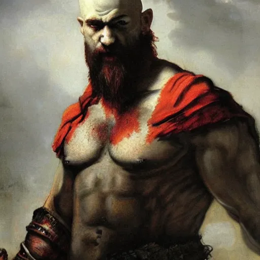 Prompt: kratos painted by rembrandt