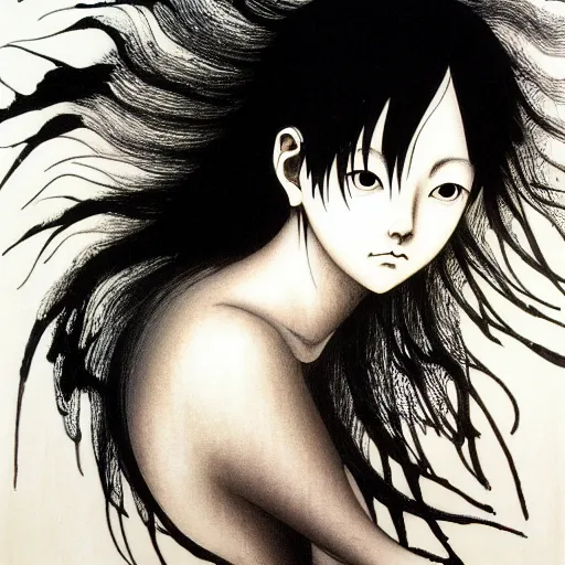 Prompt: prompt: Black and white Fragile looking vessel portrait face drawn by Katsuhiro Otomo, nymph in the water performing alchemy, intricate oil painting, soft light, intricate detail, intricate oil painting detail, sharp high detail, manga and anime 2000