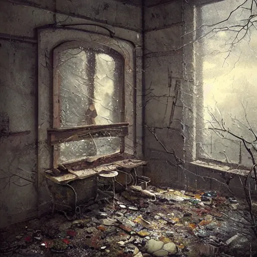 Image similar to michal karcz painting of an abandoned playground. , horror theme, detailed, elegant, intricate, 4k,