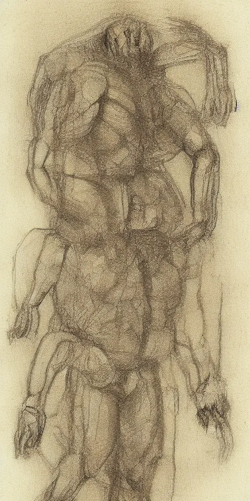 Image similar to humanoid machine sketch by Leonardo da Vinci, sketchbook, highly detailed, scientific illustration