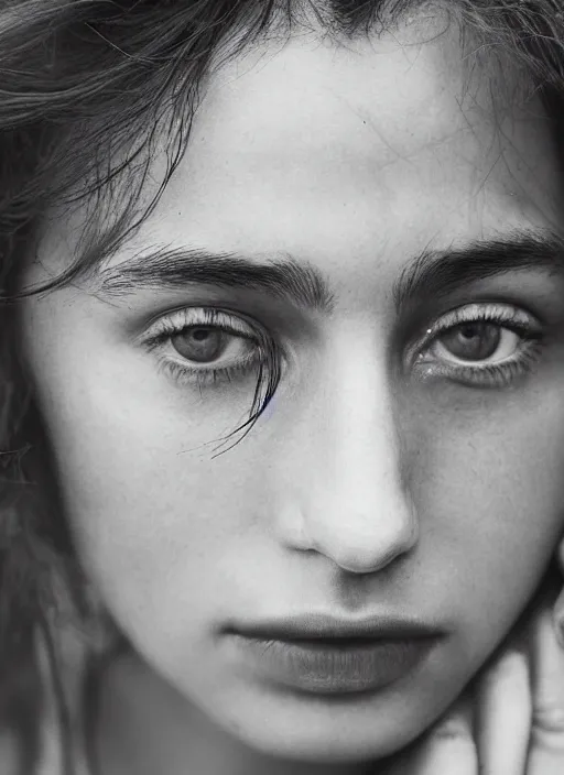 Prompt: portrait of a beautiful 20-year-old Italian woman by Peter Lindbergh, close up, detailed, award winning, Sony a7R