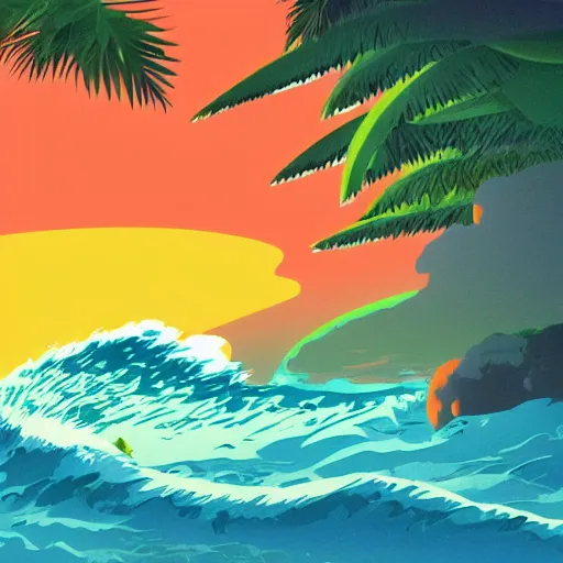 Prompt: beautiful isometric tropical island by Studio Ghibli, cinematic sunrise lighting, stunning waves, hyper realistic award winning photography