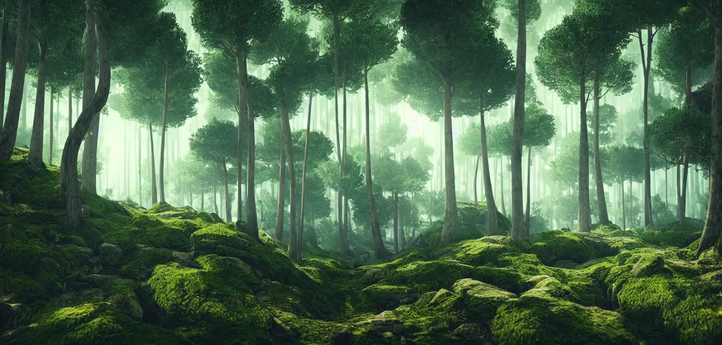 Prompt: random forest landscape, incredible, vector art, octane render, fabulous, hyper detailed, random cinematic view, no noise, global illumination