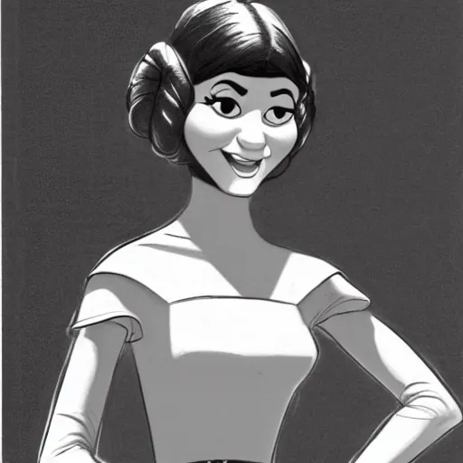 Image similar to milt kahl pencil sketch of victoria justice as princess leia