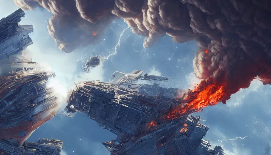 Image similar to movie poster of an humongous alien spaceshift destroying washington dc, fire, ashes and smoke columns, hyperdetailed, artstation, cgsociety, 8 k