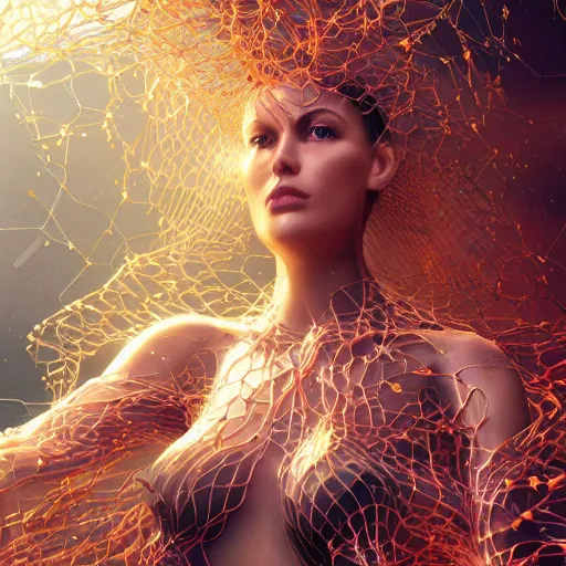 Image similar to a highly detailed digital image of a shattering futuristic woman elegantly tangled in liquid like leaves, by Andrew Chiampo, artstation, and Frederik Heyman, extremely detailed woman, stunning volumetric lighting, hyper realism, fantasy 4k