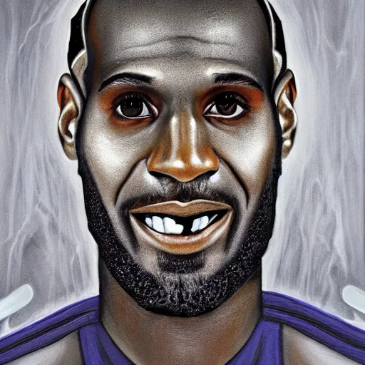 Prompt: a spooky, gothic airbrush portrait of LeBron James