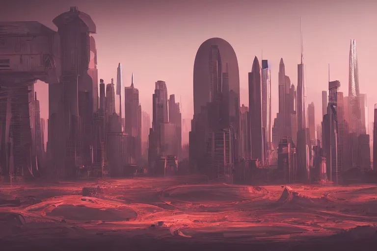 Prompt: cityscape of a city on Mars, futuristic, cinematic lighting
