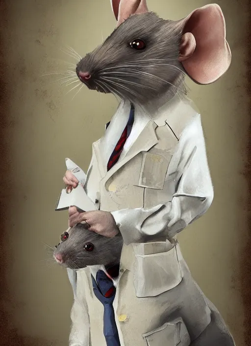 Image similar to portrait of a pet rat dressed as an english professor, standing in a chemistry lab, digital art, artstation