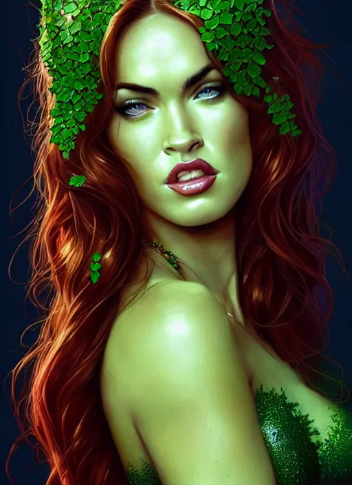 Prompt: portrait of megan fox as poison ivy, intricate, elegant, glowing lights, highly detailed, digital painting, artstation, glamor pose, concept art, smooth, sharp focus, illustration, art by artgerm and greg rutkowski, artey freytag