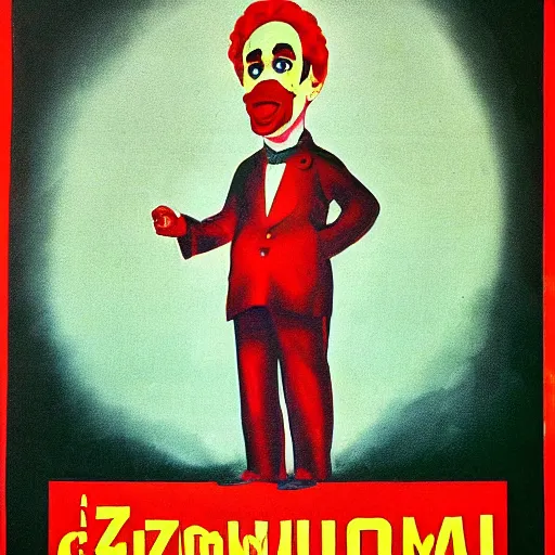 Image similar to communist clown portrait, soviet propaganda style, poster, pitin