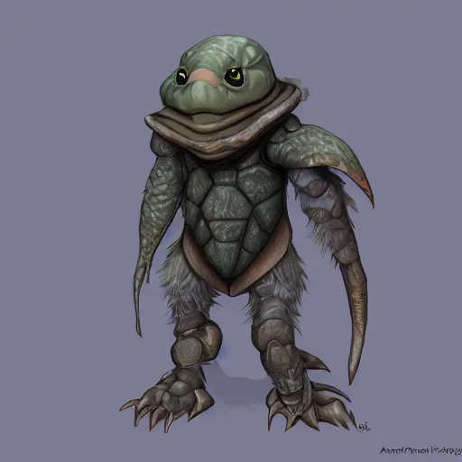 Image similar to anthropomorphic turtle humanoid, carapace, wlop, blizzard, winter, night, furs, fantasy