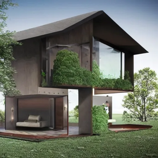 Image similar to concept art of a realistic house adapted to climate change