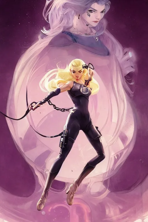 Image similar to gta princess peach as aeon flux profile picture by greg rutkowski, dynamic pose, intricate, futuristic, fantasy, elegant, by stanley artgerm lau, greg rutkowski, thomas kindkade, alphonse mucha, loish, norman rockwell, fantasy lut, asymmetric, long hair, retro computer graphics, video game, fluid lines,