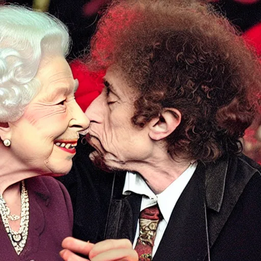 Prompt: bob dylan kissing the queen