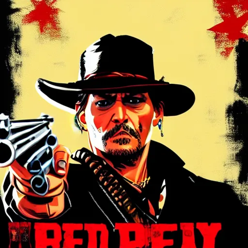 Image similar to Johnny Depp in the style of the Red Dead Redemption 2 cover art