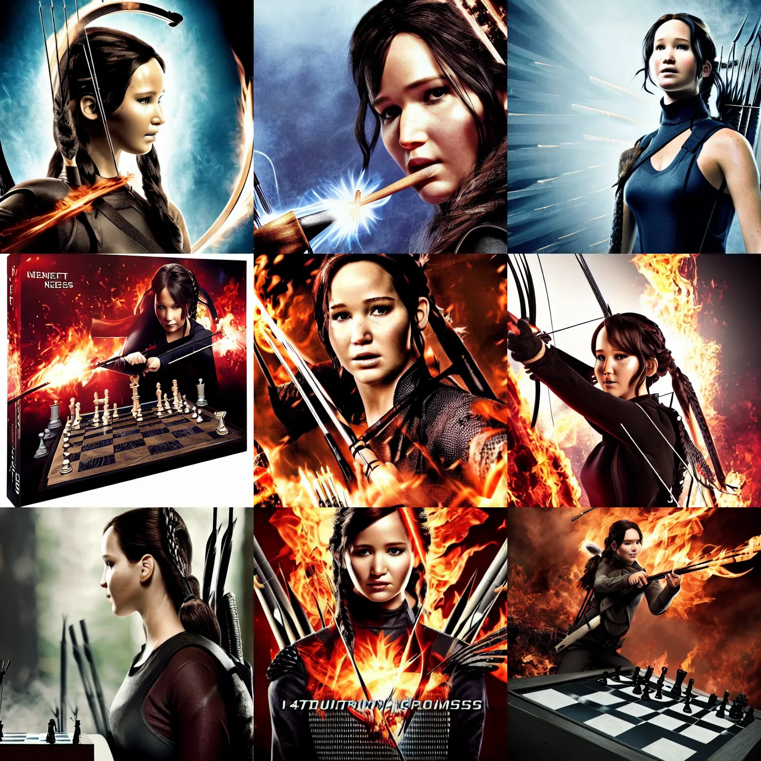 Prompt: Katniss Everdeen playing chess, action, dynamic, epic, 4k/8k