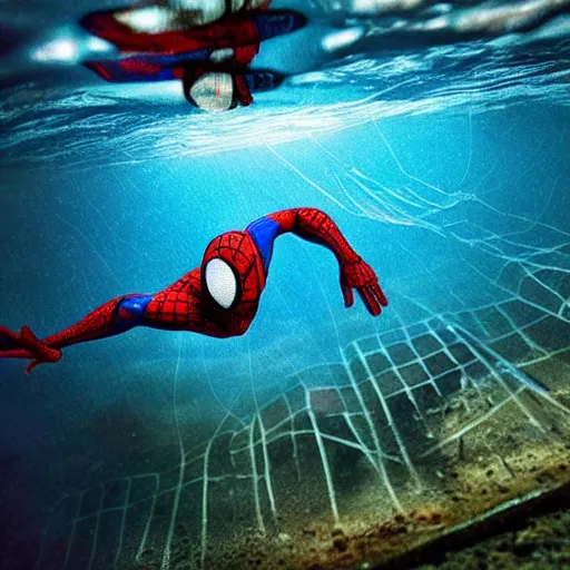 Image similar to underwater shoot photo of Spiderman , high detail , perfect photo