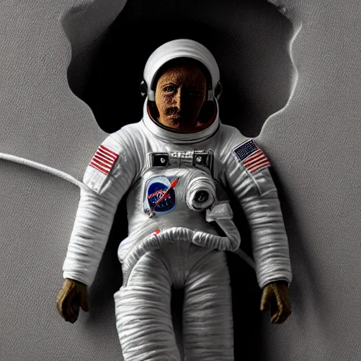 Prompt: the last astronaut, extremely detailed claymation art, extremely realistic, dark, moody, foggy