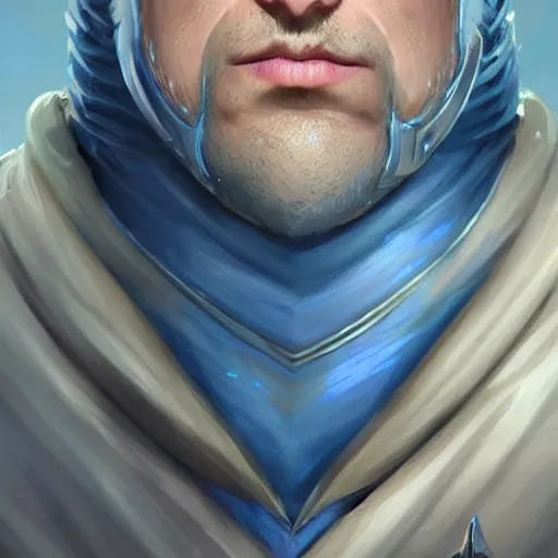 Image similar to blue skin half shark half man wearing robes, naval background, fantasy, D&D, portrait, piercing stare, highly detailed, high detailed face, digital painting, HD, artstation, concept art, matte, sharp focus, illustration, art by artgerm and greg rutkowski