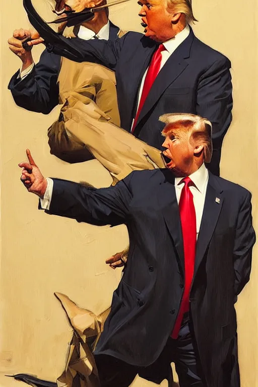 Image similar to donald trump, painting by jc leyendecker!! phil hale!, angular, brush strokes, painterly, vintage, crisp