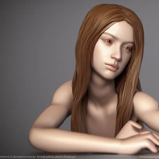 Prompt: beautiful female figurine, sitting teenager, full body, realistic portrait, octane render 8 k, unreal engine, hd