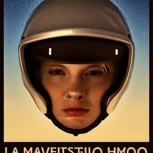 Prompt: a detailed and award winning movie poster with a white marble statue of the venus de milo wearing motorcycle helmet, no arms, closed visor, marble, statue, museum, soft lighting, night time, graphic design, typography, indoor, 8 k, detailed, beautiful, symmetrical, denoise, sharp focus, realistic, photography, cinematic lighting