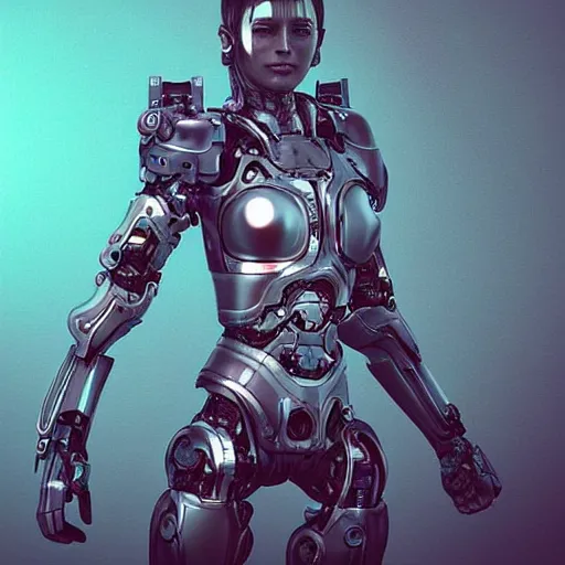 Prompt: “photo of a cyborg girl in futuristic armor, artstation trending, highly detailed”