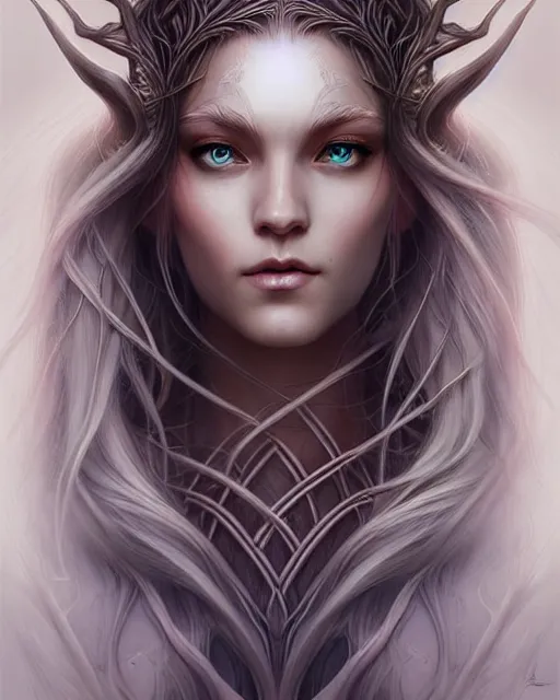 Image similar to digital art, centered portrait elven with short haire, half - face made with intricate roots, by james jean and by artgerm, by ross tran, ultradetailed, charachter design, concept art, trending on artstation,