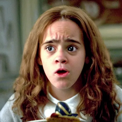 Image similar to hermione granger with mayonnaise near her open mouth