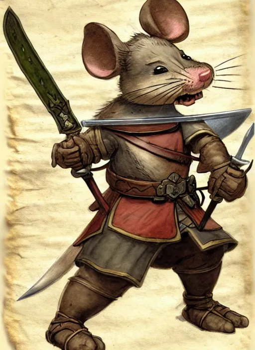 Image similar to a heroic mouse knight with sword and shield on a parchment background, redwall, greg rutowski and jean baptiste monge, detailed, epic fantasy concept art