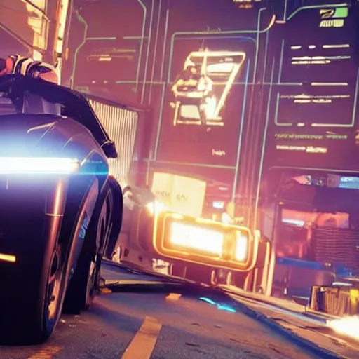 Prompt: Elon Musk in cyberpunk 2077, gameplay screenshot