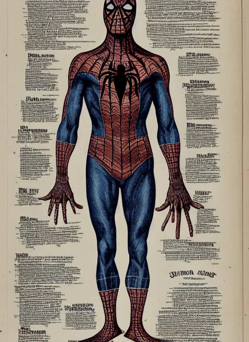 Image similar to old anatomical chart of Spiderman