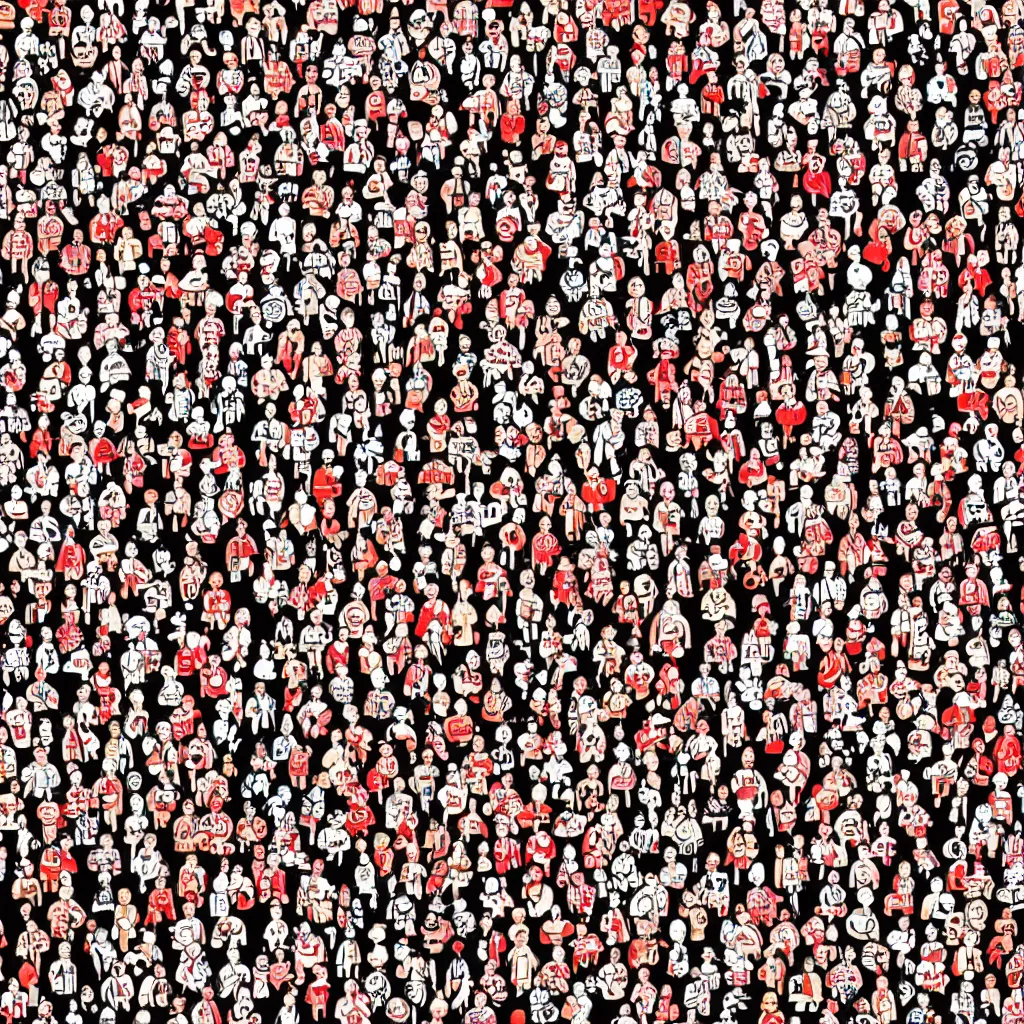 Prompt: a huge puzzle to find where's waldo