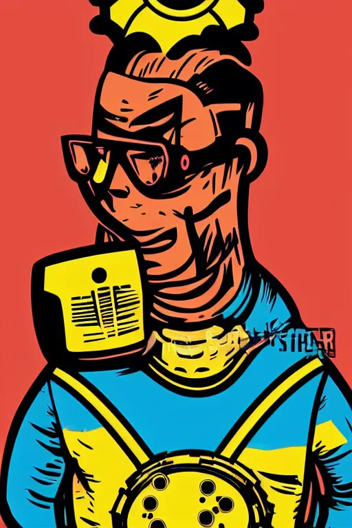 Image similar to fallout 7 6 retro futurist illustration art by butcher billy, sticker, colorful, illustration, highly detailed, simple, smooth and clean vector curves, no jagged lines, vector art, smooth andy warhol style