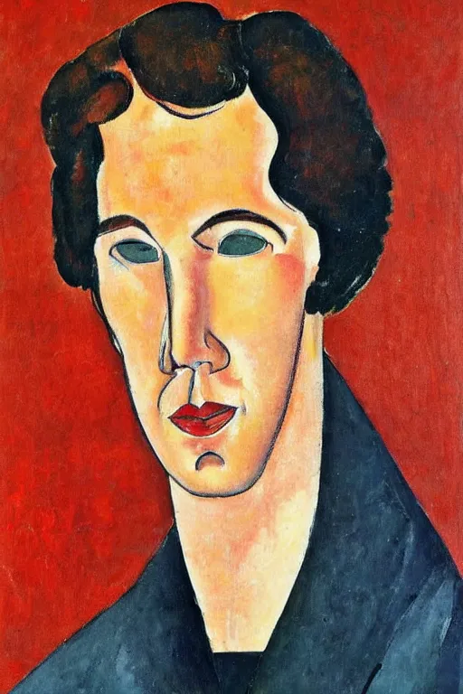 Prompt: portrait of benedict cumberbatch, painted by amedeo modigliani