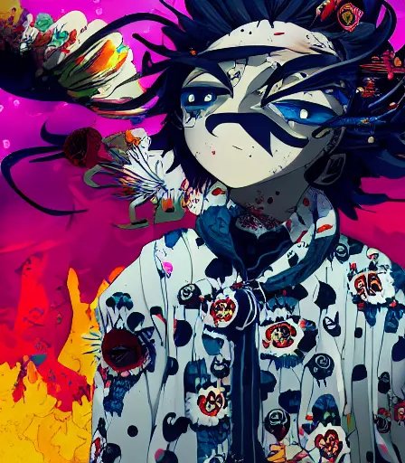 Image similar to Tim Burtons style Kimetsu no Yaiba by Alex Pardee and Nekro and Petros Afshar, and James McDermott,unstirred paint, vivid color, cgsociety 4K