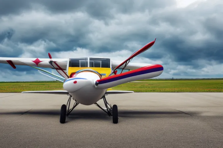 Prompt: close up product photograph of a happy smiling Cessna aircraft caricature, DSLR, raytraced, overcast day, 4k