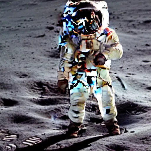 Prompt: spacesuit walking on the moon with nobody inside it