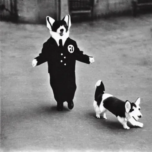 Image similar to corgi dog as nazi leader, nazi propaganda style